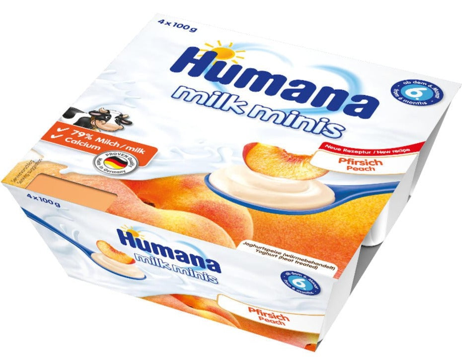 HUMANA Milk Minis jogurta deserts ar persikiem 4x100g