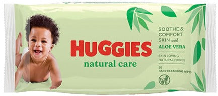 HUGGIES Natural Care mitrās salvetes ar alvejas ekstraktu 56 gab.