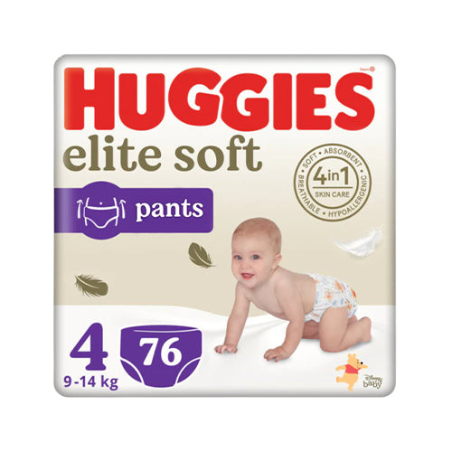 HUGGIES Elite Soft 4 autiņbiksītes 9-14kg 76 gab., kaste