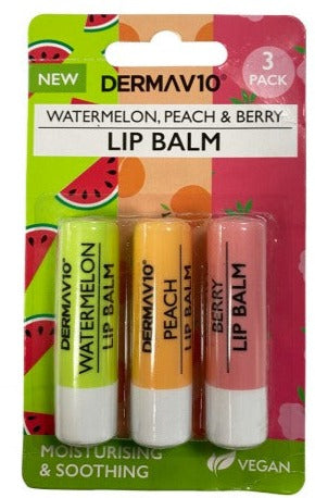 DERMA V10 Lip Balms Summer Waterlemon, Peach & Berry 3 Pack 3 pcs.