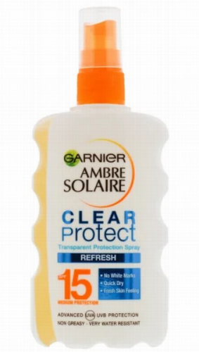 GARNIER Amber Solaire Clear protect SPF15 ūdensnoturīgs sauļošanas sprejs 200ml