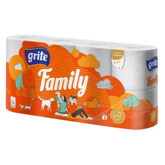 GRITE Family tualetes papīrs 3 slāņi, 8 ruļļi