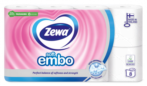 ZEWA Soft Embo Flah&Go balts tualetes papīrs 3 slāņi, 8 ruļļi