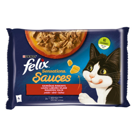 FELIX Sensations Sauces konservi kaķiem gaļas izlase 4x85g