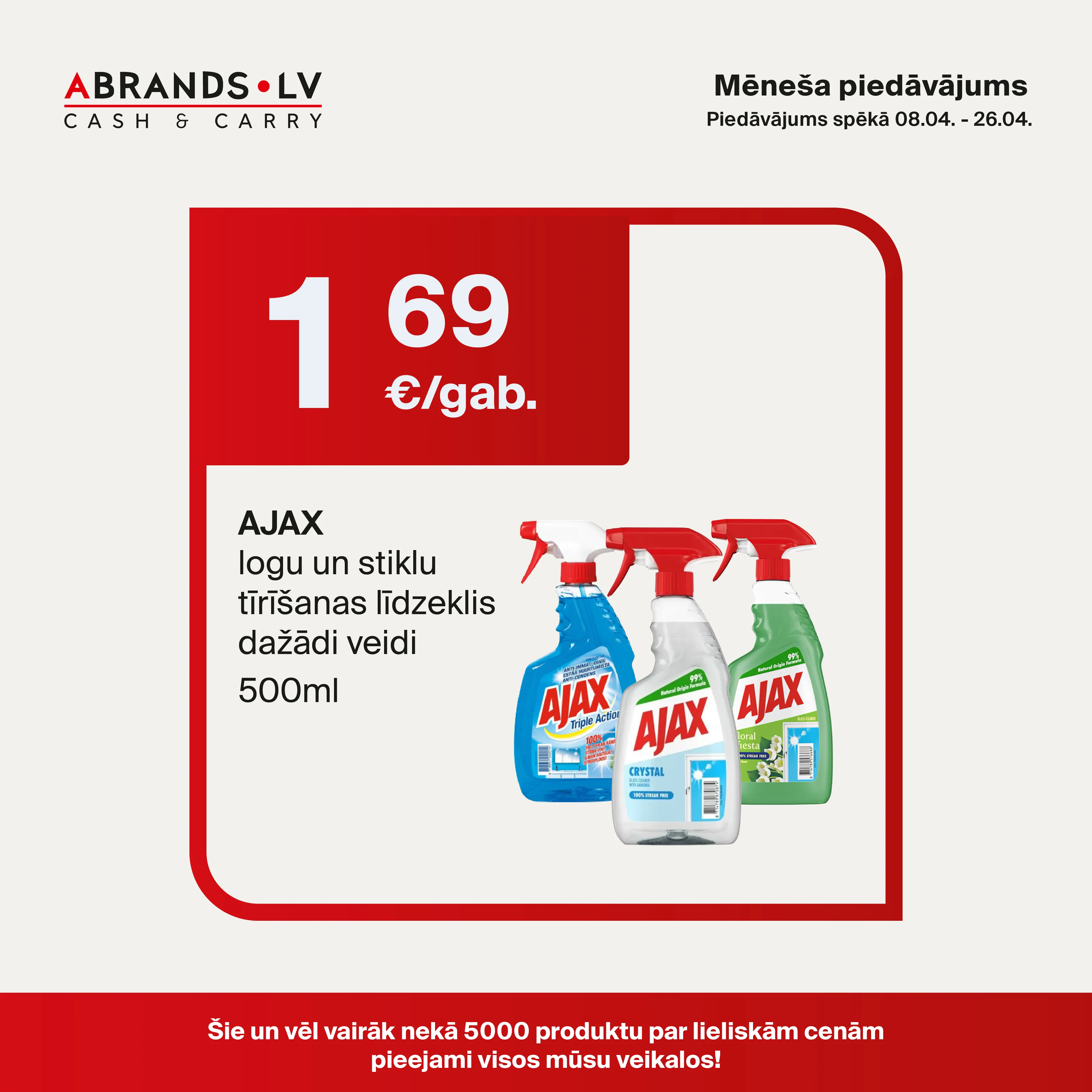 AJAX logu un stiklu tīrīšanas līdzeklis (500 ml) - 1,69 €/gab.