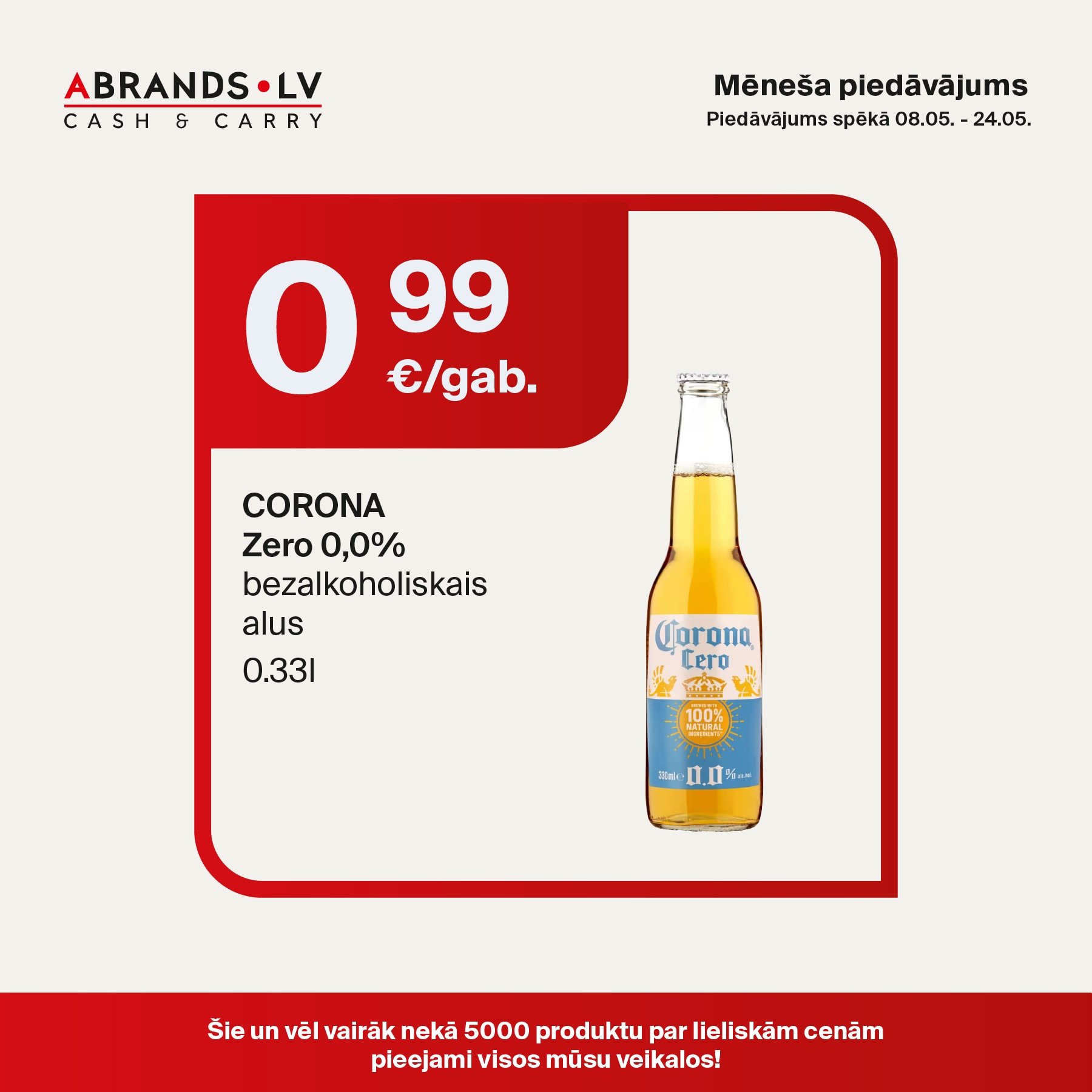CORONA Zero 0,0% bezalkoholiskais alus (0.33l) - 0,99 €/gab.