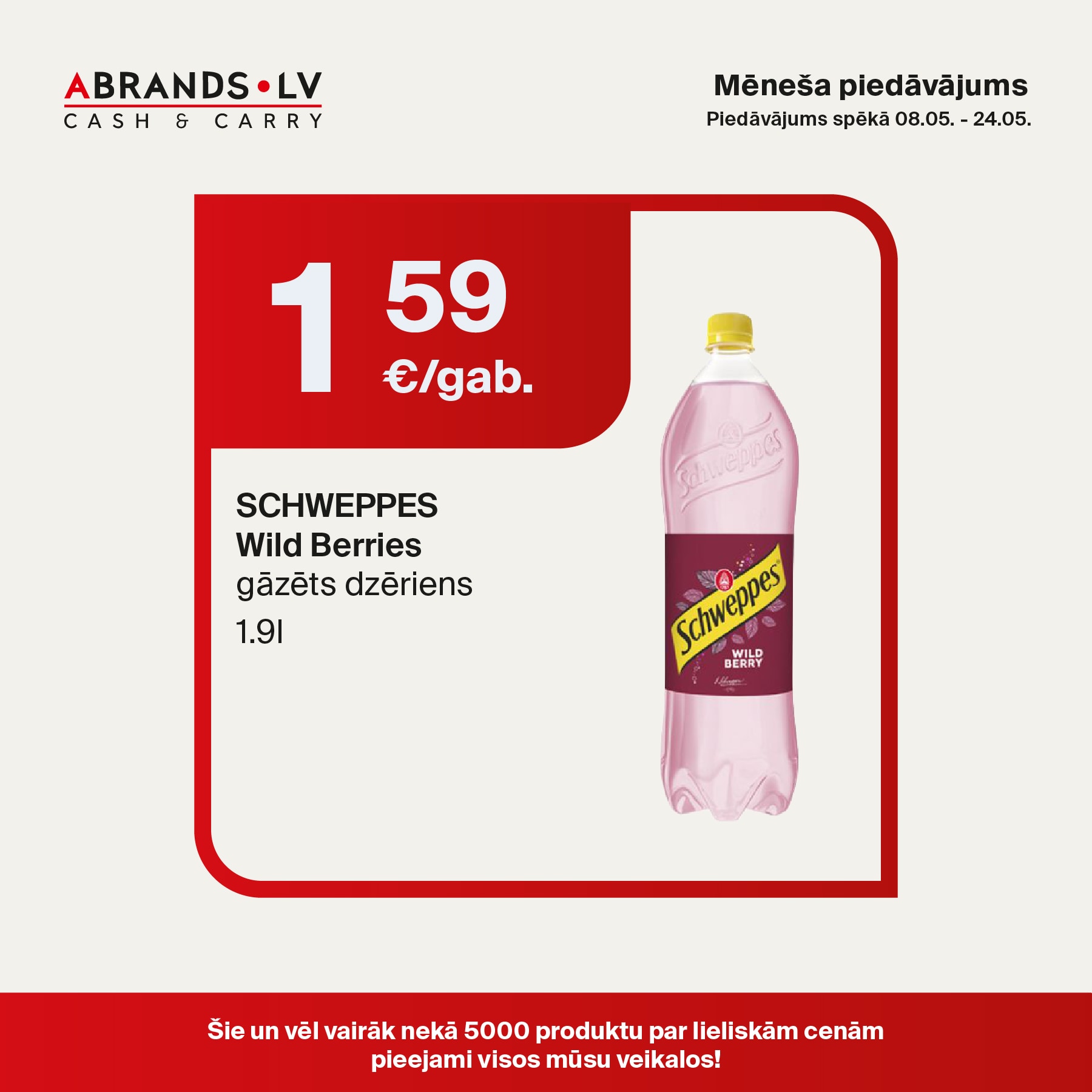 SCHWEPPES Wild Berries gāzēts dzēriens (1.9l) - 1,59 €/gab.