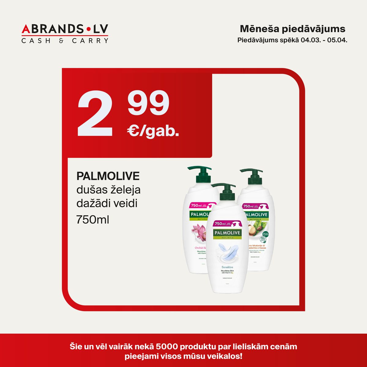 PALMOLIVE dušas želeja dažādi veidi (750ml) - 2,99 €/gab.